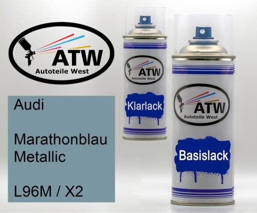 Audi, Marathonblau Metallic, L96M / X2: 400ml Sprühdose + 400ml Klarlack - Set, von ATW Autoteile West.